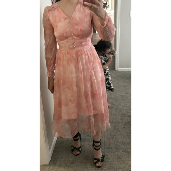 Romantic Silk Midi Dress Long Sleeve For Vacation M NWT 100% silk MSRP $399 - Picture 5 of 5